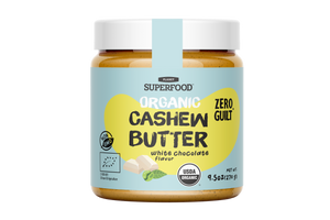 Ekologiškas baltojo šokolado skonio anakardžių riešutų kremas su žaliomis kavos pupelėmis „Zero Guilt“