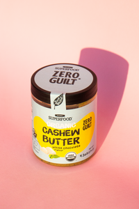 Ekologiškas baltojo šokolado skonio anakardžių riešutų kremas su žaliomis kavos pupelėmis „Zero Guilt“