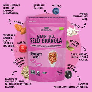 IMMUNITY BOOST SĖKLŲ GRANOLA: GAIVIOS UOGOS